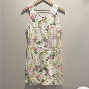 Tommy Bahama Tropical Floral Mini Dress - Pink and Green on Cream